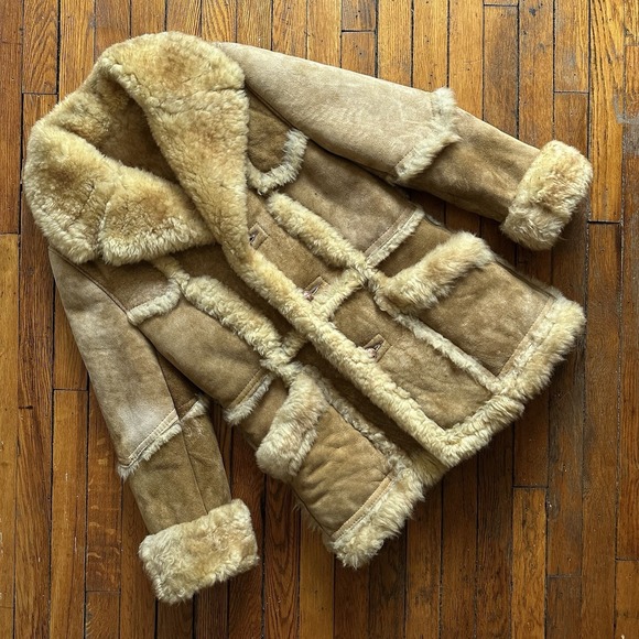 Milano Jackets & Blazers - Vtg 70s Shearling Milano Lambskin Sheepskin Patchwork Coat Women 34 S Beige Tan